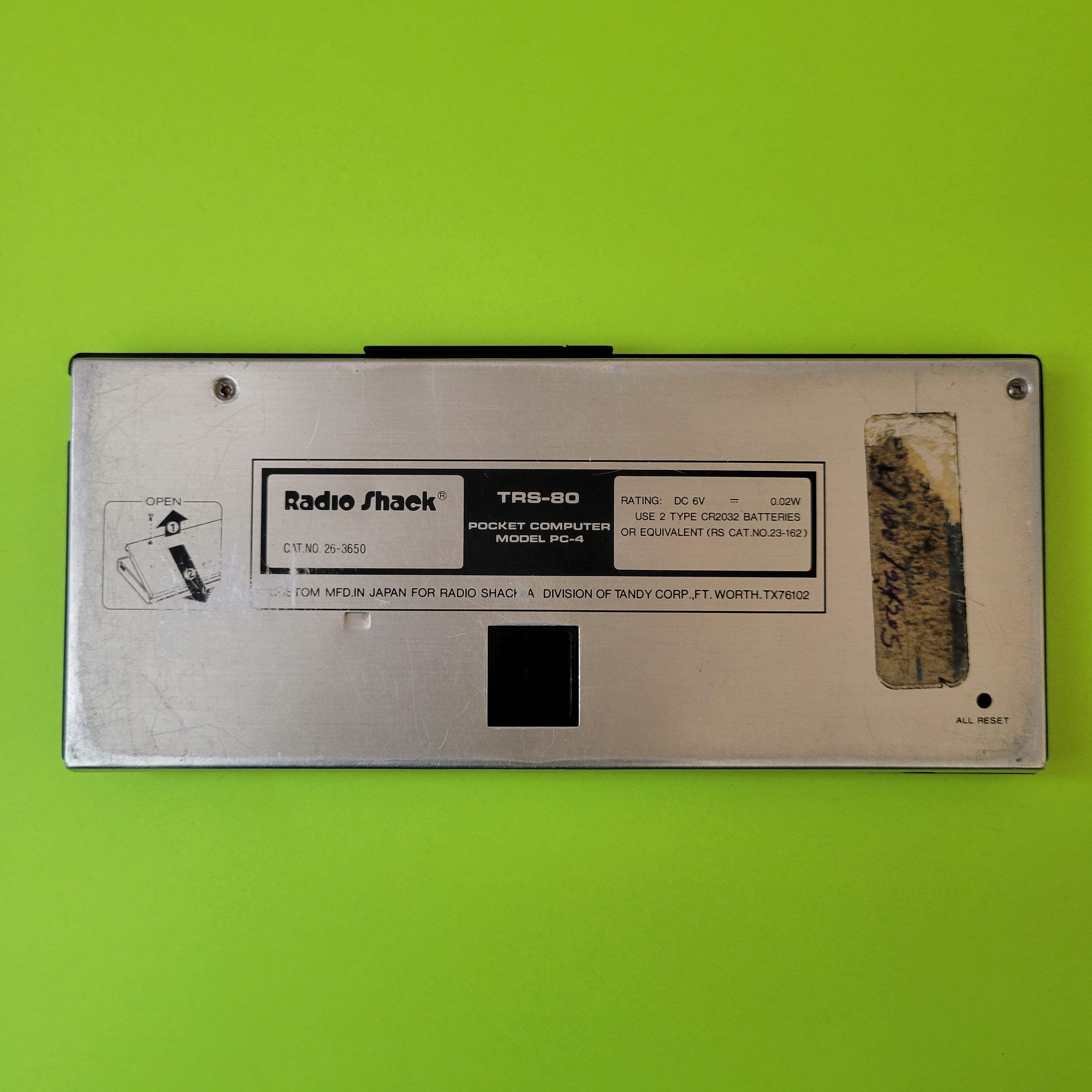 An image of the back of a Radio Shack TRS-80 PC-4 Pocket PC